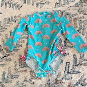 Ruffle Butts Teal Rainbow Long Sleeve Swimsuit